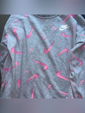 Nike Gray Sweatshirt with Pink Swoosh Print